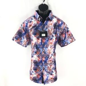 Leo Danieli Men's Red Orange Navy Powder Blue Silver Fashion Button Front Shirt